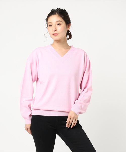 AMERICAN HOLIC(アメリカンホリック)の「・8col.Vネックニュアンスプルオーバー(ニット/セーター・レディース・オフホワイト/杢グレー/ピンク/ブラック/イエロー/ネイビー/その他24/その他26・L/M)」の1枚目の写真