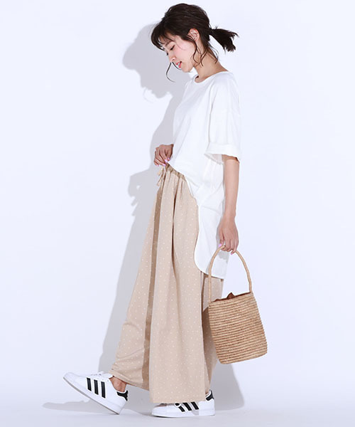 LIPSTAR（リップスター）の「【WEB別注】ドットギャザーワイドパンツ（その他パンツ・レディース・ブラック系その他/ベージュ系その他・M）」の4枚目の写真