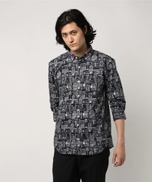 rovtski カフェシロクマ犬タイポ総柄シャツ