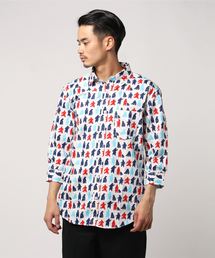 rovtski カフェシロクマ犬タイポ総柄シャツ