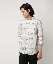rovtski カフェシロクマ犬タイポ総柄シャツ
