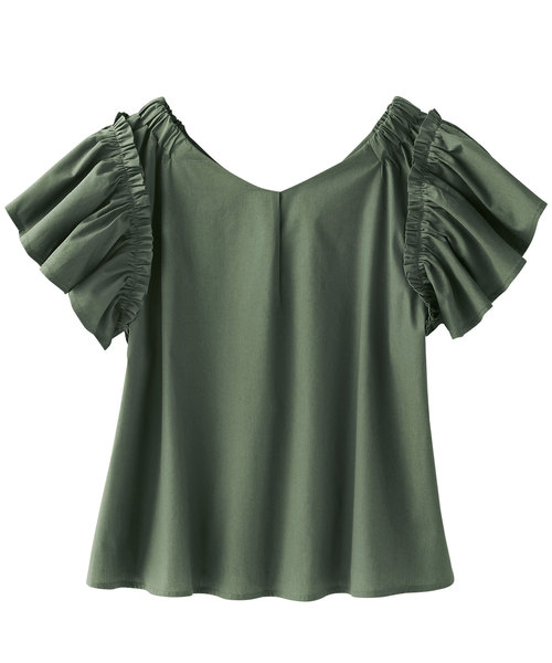 GeeRA（ジーラ）の「前後着れる袖フリルブラウス（シャツ/ブラウス・レディース・ブラック/オフホワイト/カーキ・SMALL/MEDIUM/LARGE/X-LARGE/XX-LARGE）」の9枚目の写真