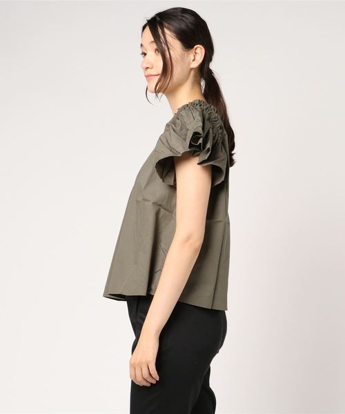 GeeRA（ジーラ）の「前後着れる袖フリルブラウス（シャツ/ブラウス・レディース・ブラック/オフホワイト/カーキ・SMALL/MEDIUM/LARGE/X-LARGE/XX-LARGE）」の4枚目の写真