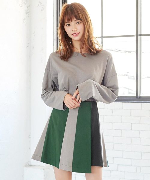 KOBE LETTUCE（コウベレタス）の「バイカラーミニスカート＊レディース/スカート/ミニ丈/ラップ[M2258]神戸レタス（スカート・レディース・グリーン/ボルドー/マスタード・FREE）」の2枚目の写真