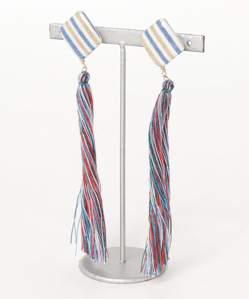 TONE SELECT GOODS(トーンセレクトグッズ)の「【そそ屋】友禅ロングタッセルピアス(ピアス(両耳用)・レディース・ブラック/その他/ライトブラウン/その他1/その他2/その他3/グリーン系その他/ブルー系その他/ブルー系その他2・FREE)」の1枚目の写真