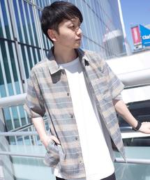 【ビッグシルエット】PORY&CHECK LOOSE SHIRT/オーバーサイズ ポリ&チェックルーズシャツ