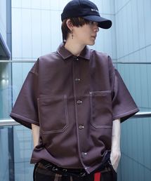 【ビッグシルエット】PORY&CHECK LOOSE SHIRT/オーバーサイズ ポリ&チェックルーズシャツ