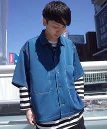 【ビッグシルエット】PORY&CHECK LOOSE SHIRT/オーバーサイズ ポリ&チェックルーズシャツ
