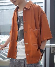 【ビッグシルエット】PORY&CHECK LOOSE SHIRT/オーバーサイズ ポリ&チェックルーズシャツ