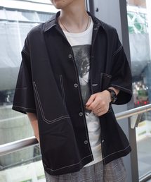 【ビッグシルエット】PORY&CHECK LOOSE SHIRT/オーバーサイズ ポリ&チェックルーズシャツ