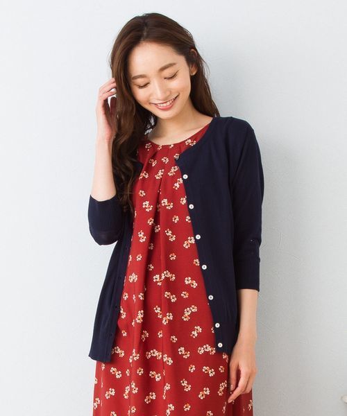 sabstreet my standard(サブストリートマイスタンダード)の「【AZALEA】クルーネック七分袖カーディガン【大きいサイズ対応】【9号(M)~19号(5L)】(カーディガン/ボレロ・レディース・ネイビー/イエロー/ブルー/ブラック・15号/19号/9号)」の2枚目の写真