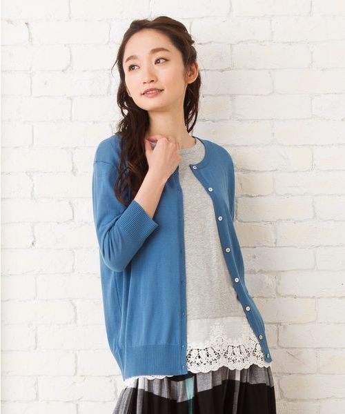 sabstreet my standard(サブストリートマイスタンダード)の「【AZALEA】クルーネック七分袖カーディガン【大きいサイズ対応】【9号(M)~19号(5L)】(カーディガン/ボレロ・レディース・ネイビー/イエロー/ブルー/ブラック・15号/19号/9号)」の3枚目の写真