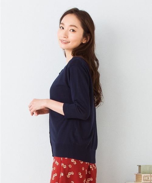sabstreet my standard(サブストリートマイスタンダード)の「【AZALEA】クルーネック七分袖カーディガン【大きいサイズ対応】【9号(M)~19号(5L)】(カーディガン/ボレロ・レディース・ネイビー/イエロー/ブルー/ブラック・15号/19号/9号)」の10枚目の写真