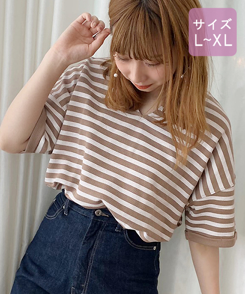 apres jour(アプレジュール)の「【大きいサイズ】ハニカムキーネックT【ZOZOTOWN限定アイテム】(Tシャツ/カットソー・レディース・ブラック/カーキ/オレンジ系その他/ブラウン系その他/スモークピンク/モカ/アイボリー/その他・X-LARGE)」の4枚目の写真