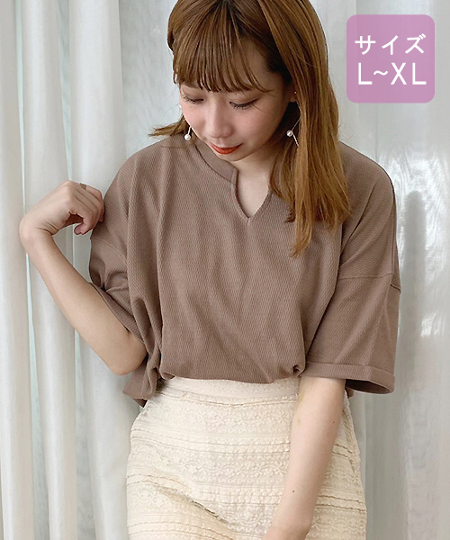 apres jour(アプレジュール)の「【大きいサイズ】ハニカムキーネックT【ZOZOTOWN限定アイテム】(Tシャツ/カットソー・レディース・ブラック/カーキ/オレンジ系その他/ブラウン系その他/スモークピンク/モカ/アイボリー/その他・X-LARGE)」の14枚目の写真