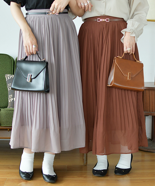 PairPair(ペアペア)の「シフォンプリーツロングスカート(スカート・レディース・ダークブラウン/ベージュ/パープル系その他・FREE)」の1枚目の写真