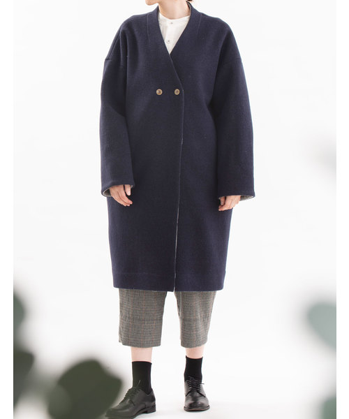 美品⁂ノップドゥノッド⁂ ウール圧縮ニットノーカラーショートコート　2way M nop de nod（ノップドゥノッド）の「Pommeウール圧縮ニットノー