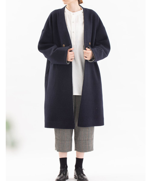 美品⁂ノップドゥノッド⁂ ウール圧縮ニットノーカラーショートコート　2way M nop de nod（ノップドゥノッド）の「Pommeウール圧縮ニットノーカラー