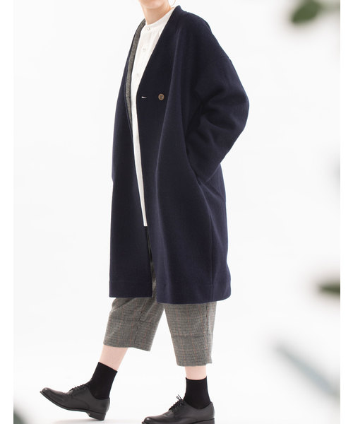 美品⁂ノップドゥノッド⁂ ウール圧縮ニットノーカラーショートコート　2way M UVカット / 接触冷感 / 吸水速乾】スマートビューティストレッチ