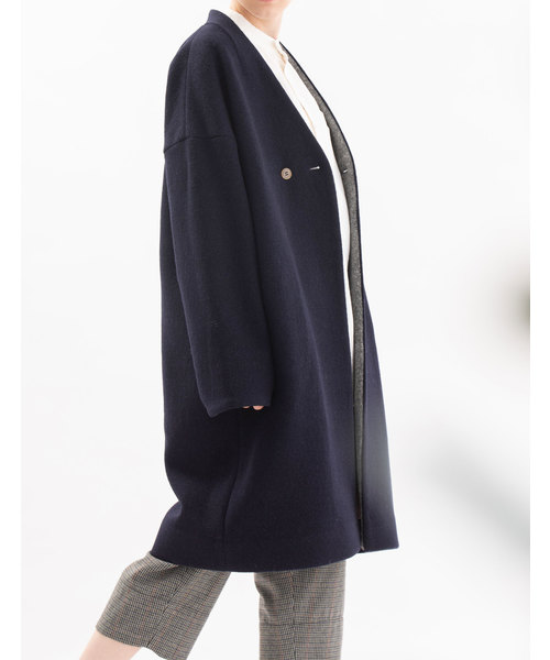 美品⁂ノップドゥノッド⁂ ウール圧縮ニットノーカラーショートコート　2way M nop de nod（ノップドゥノッド）の「Pommeウール圧縮ニットノー