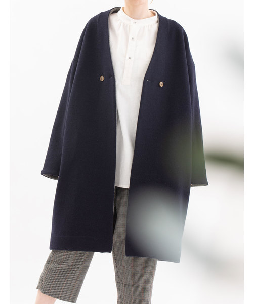美品⁂ノップドゥノッド⁂ ウール圧縮ニットノーカラーショートコート　2way M ショートジャケット レディース 秋冬 ショートコート 40代 50代