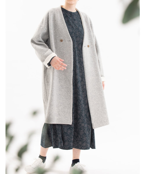 美品⁂ノップドゥノッド⁂ ウール圧縮ニットノーカラーショートコート　2way M nop de nod（ノップドゥノッド）の「Pommeウール圧縮ニットノーカラー