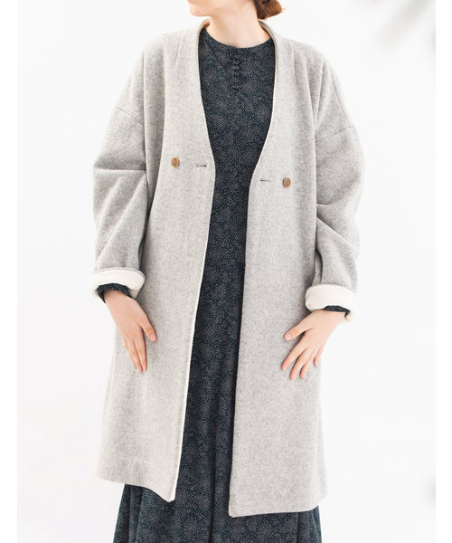 美品⁂ノップドゥノッド⁂ ウール圧縮ニットノーカラーショートコート　2way M ショートジャケット レディース 秋冬 ショートコート 40代 50代