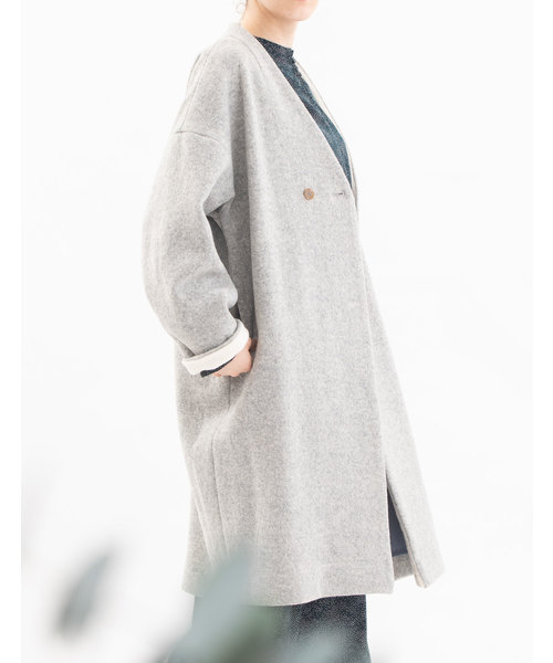 美品⁂ノップドゥノッド⁂ ウール圧縮ニットノーカラーショートコート　2way M nop de nod（ノップドゥノッド）の「Pommeウール圧縮ニットノーカラー