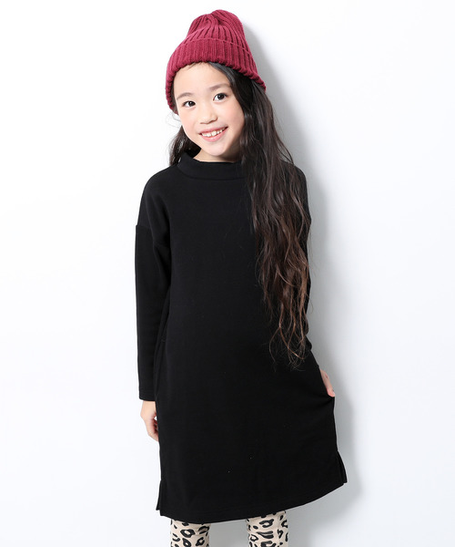devirock（デビロック）の「裏シャギーハイネック長袖ワンピース（ワンピース・キッズ・ブラック/ネイビー/ライトブラウン/モカ/キャメル/ヘザーチャコール/ワイン・110cm/100cm/120cm/130cm/140cm/150cm/160cm）」の2枚目の写真