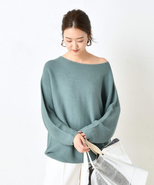 DouDou(ドゥドゥ)の「ホールガータボートネックプルオーバー(ニット/セーター・レディース・ブラウン/モスグリーン/ホワイト系その他・FREE)」の3枚目の写真