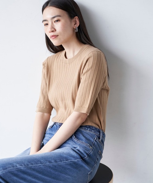 AMERICAN HOLIC(アメリカンホリック)の「クルーネックリブニットプルオーバー*(ニット/セーター・レディース・ブラック/ピンク/ベージュ/グリーン/ネイビー/アイボリー・M/L)」の4枚目の写真