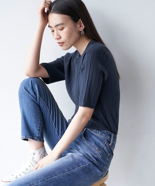 AMERICAN HOLIC(アメリカンホリック)の「クルーネックリブニットプルオーバー*(ニット/セーター・レディース・ブラック/ピンク/ベージュ/グリーン/ネイビー/アイボリー・M/L)」の1枚目の写真