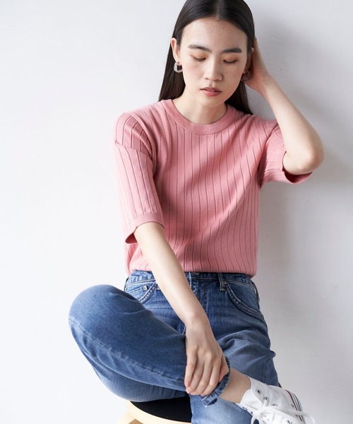 AMERICAN HOLIC(アメリカンホリック)の「クルーネックリブニットプルオーバー*(ニット/セーター・レディース・ブラック/ピンク/ベージュ/グリーン/ネイビー/アイボリー・M/L)」の6枚目の写真