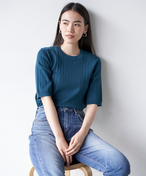 AMERICAN HOLIC(アメリカンホリック)の「クルーネックリブニットプルオーバー*(ニット/セーター・レディース・ブラック/ピンク/ベージュ/グリーン/ネイビー/アイボリー・M/L)」の5枚目の写真