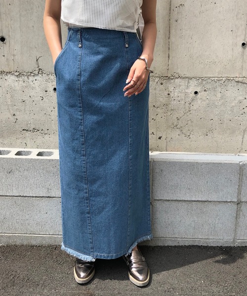 &g'aime（アンジェム）の「【&g'aime】デニムタイトスカート/ロングスカート（デニムスカート・レディース・ブルー/ブラック・FREE）」の4枚目の写真