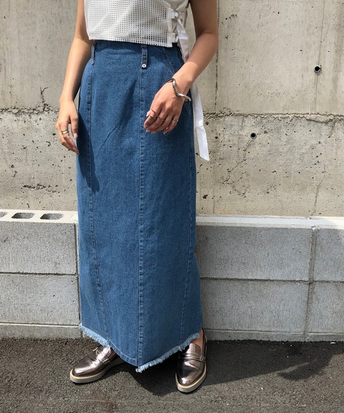 &g'aime（アンジェム）の「【&g'aime】デニムタイトスカート/ロングスカート（デニムスカート・レディース・ブルー/ブラック・FREE）」の5枚目の写真