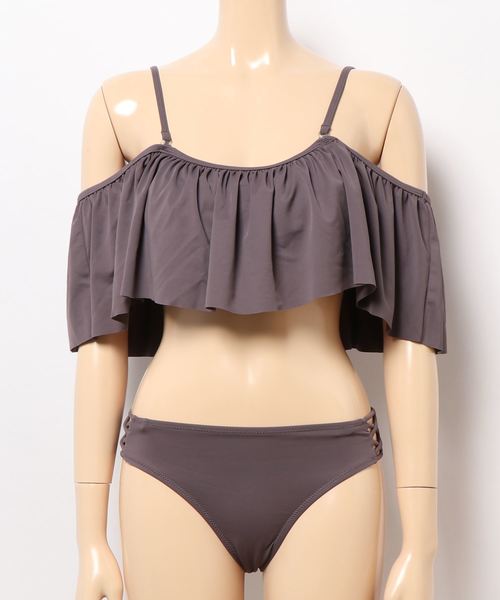 LEAD(リード)の「オフショル×レースアップビキニ3点セット(水着・レディース・ブラック/モカ/パープル系その他・M)」の22枚目の写真