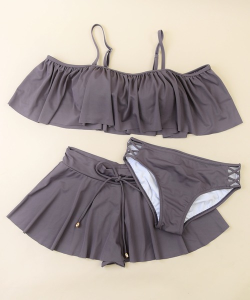 LEAD(リード)の「オフショル×レースアップビキニ3点セット(水着・レディース・ブラック/モカ/パープル系その他・M)」の11枚目の写真