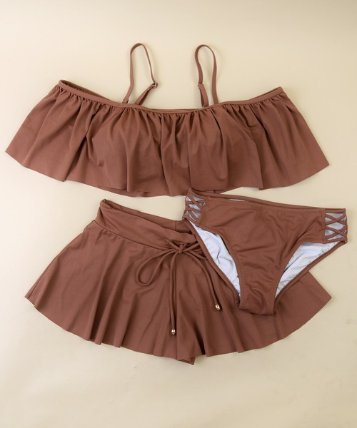 LEAD(リード)の「オフショル×レースアップビキニ3点セット(水着・レディース・ブラック/モカ/パープル系その他・M)」の12枚目の写真