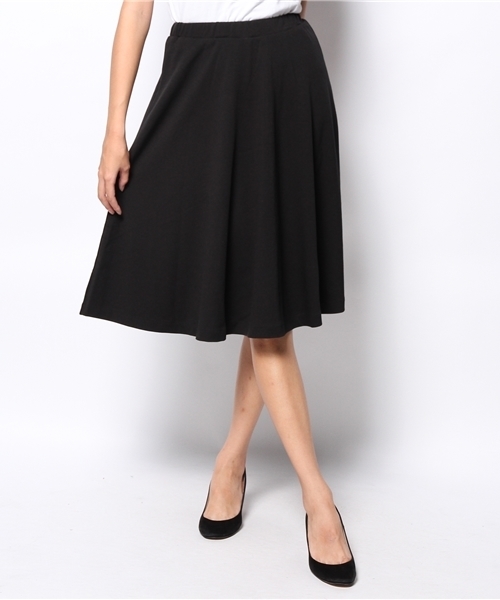 DISCOAT（ディスコート）の「【Discoat】ポンチヒザ下フレアスカート（スカート・レディース・チャコールグレー/ブラック/オフホワイト・ﾌﾘ-）」の2枚目の写真