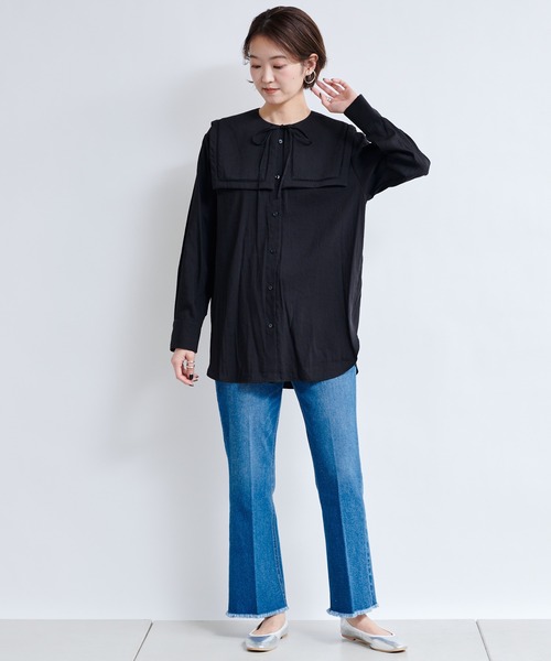 DouDou（ドゥドゥ）の「セーラー襟2WAYブラウス（シャツ/ブラウス・レディース・オフホワイト/ブラック・FREE）」の5枚目の写真