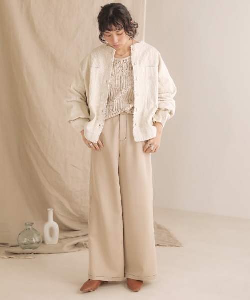 Bab(バブ)の「コーデュロイノ―カラージャケット(ノーカラーコート・レディース・チャコールグレー/ピンク/アイボリー/ベージュ・38)」の5枚目の写真