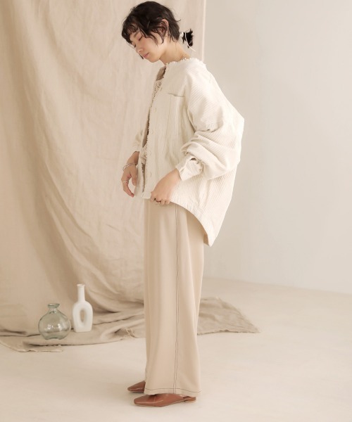 Bab(バブ)の「コーデュロイノ―カラージャケット(ノーカラーコート・レディース・チャコールグレー/ピンク/アイボリー/ベージュ・38)」の7枚目の写真