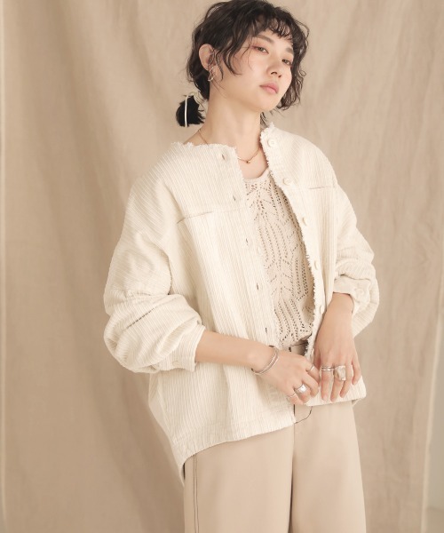 Bab(バブ)の「コーデュロイノ―カラージャケット(ノーカラーコート・レディース・チャコールグレー/ピンク/アイボリー/ベージュ・38)」の8枚目の写真