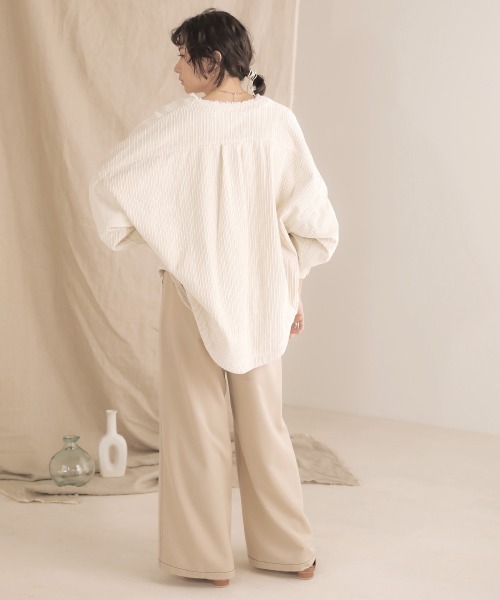 Bab(バブ)の「コーデュロイノ―カラージャケット(ノーカラーコート・レディース・チャコールグレー/ピンク/アイボリー/ベージュ・38)」の9枚目の写真