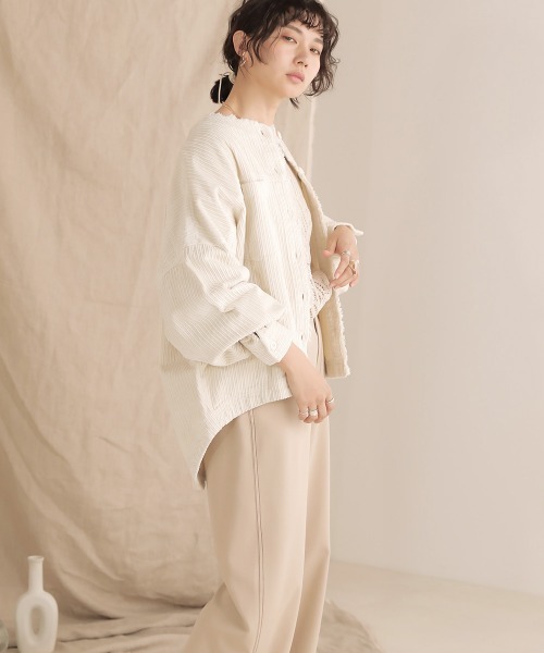 Bab(バブ)の「コーデュロイノ―カラージャケット(ノーカラーコート・レディース・チャコールグレー/ピンク/アイボリー/ベージュ・38)」の11枚目の写真