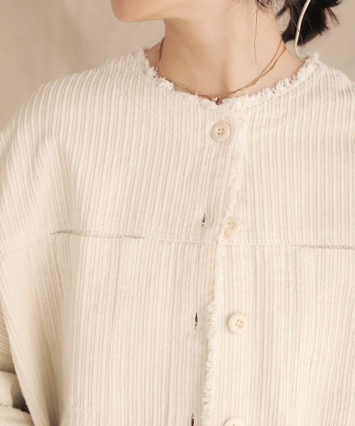 Bab(バブ)の「コーデュロイノ―カラージャケット(ノーカラーコート・レディース・チャコールグレー/ピンク/アイボリー/ベージュ・38)」の12枚目の写真