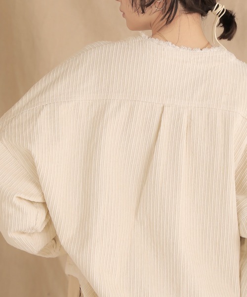 Bab(バブ)の「コーデュロイノ―カラージャケット(ノーカラーコート・レディース・チャコールグレー/ピンク/アイボリー/ベージュ・38)」の16枚目の写真