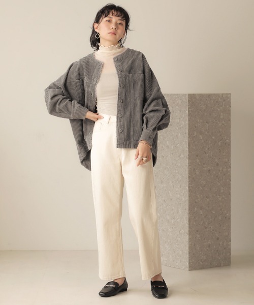 Bab(バブ)の「コーデュロイノ―カラージャケット(ノーカラーコート・レディース・チャコールグレー/ピンク/アイボリー/ベージュ・38)」の18枚目の写真