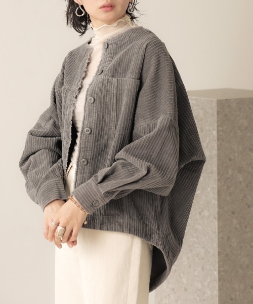 Bab(バブ)の「コーデュロイノ―カラージャケット(ノーカラーコート・レディース・チャコールグレー/ピンク/アイボリー/ベージュ・38)」の19枚目の写真